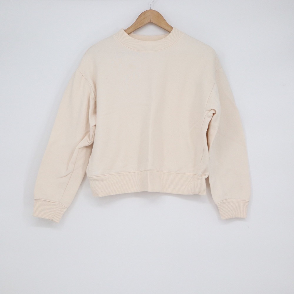A New Day Cream Crewneck Sweatshirt Womens Medium Dropped Shoulder Ribbed Trim - Picture 2 of 6